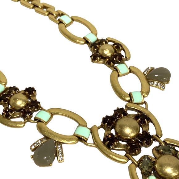 Stella & Dot Livvy Bib Necklace Runway Drama Statement Gold Chain & Sage Stones - Picture 7 of 11